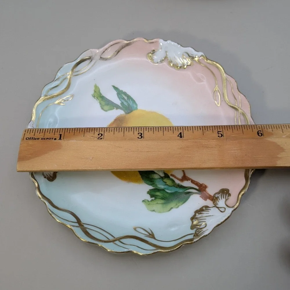 Antique Wheelock Vienna Austria Pomona Fruit Plates Set of 6 Gold Gilt Scalloped
